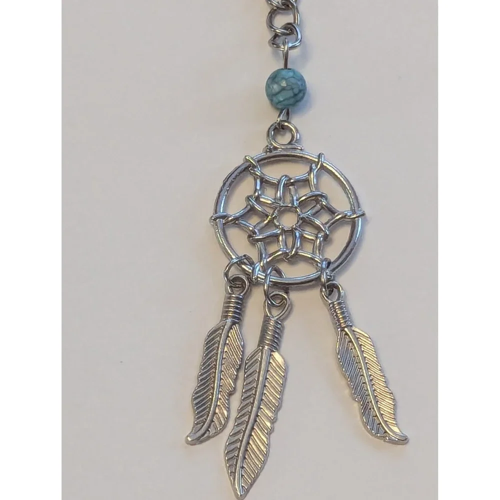 Dreamcatcher Keychain Silver Turquoise Bead Feather Boho Accessory 4 pack